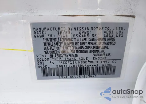 2024 Nissan Sentra Sv Xtronic Cvt z USA, uszkodzony, nr VIN 3N1AB8CV7RY269445